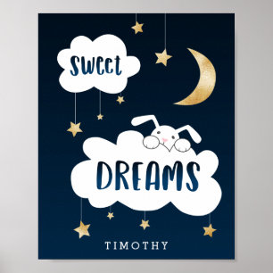 Sweet Dreams Bunny Blue Poster
