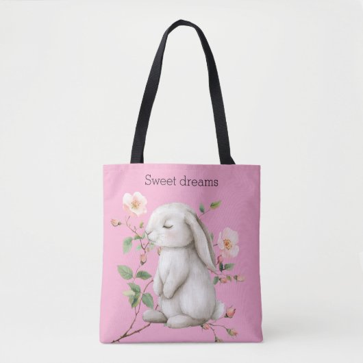 Sweet Dreams Bunny Rabbit Roses Pink Floral Tote Bag (Voorkant)