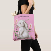 Sweet Dreams Bunny Rabbit Roses Pink Floral Tote Bag (Dichtbij)