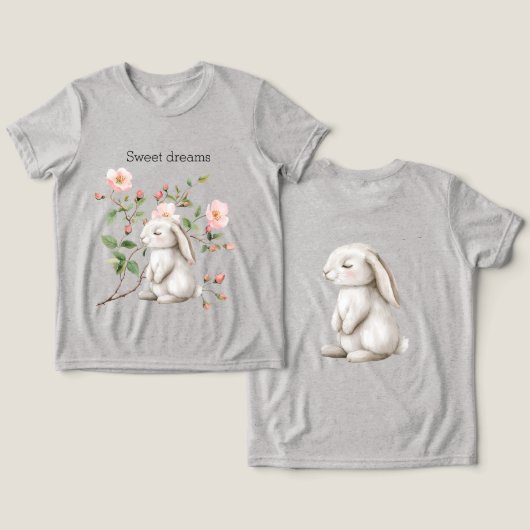 Sweet Dreams Bunny Rabbit Roses Pink Floral Tri-Blend Shirt (Ontwerp Voorkant & Achterkant)