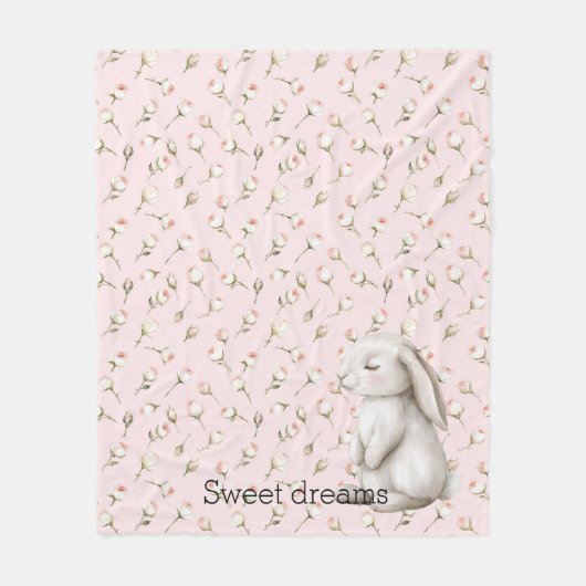 Sweet Dreams Bunny Rabbit Rozen Roze Bloemen Fleece Deken (Voorkant)
