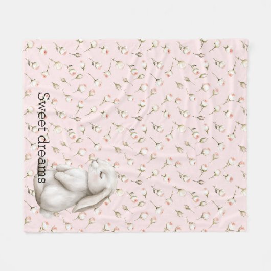 Sweet Dreams Bunny Rabbit Rozen Roze Bloemen Fleece Deken (Voorkant (Horizontaal))