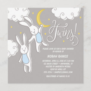 "Sweet Dreams Bunny" Twins Baby shower Uitnodiging