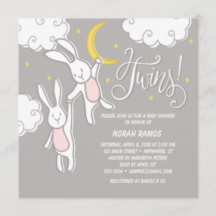 "Sweet Dreams Bunny" Twins Baby shower Uitnodiging