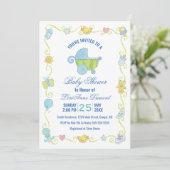 Sweet Dreams Carriage Blue and White Baby shower Kaart (Staand voorkant)