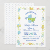 Sweet Dreams Carriage Blue and White Baby shower Kaart (Voorkant / Achterkant)