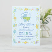 Sweet Dreams Carriage Blue Baby shower Kaart (Staand voorkant)