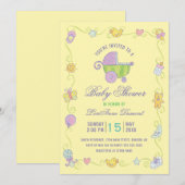 Sweet Dreams Carriage Geel Baby shower Kaart (Voorkant / Achterkant)