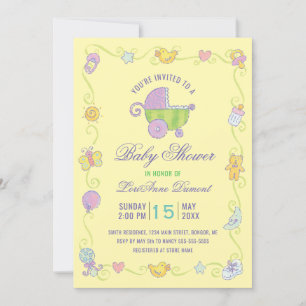 Sweet Dreams Carriage Geel Baby shower Kaart