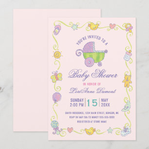 Sweet Dreams Carriage Roze Baby shower Kaart