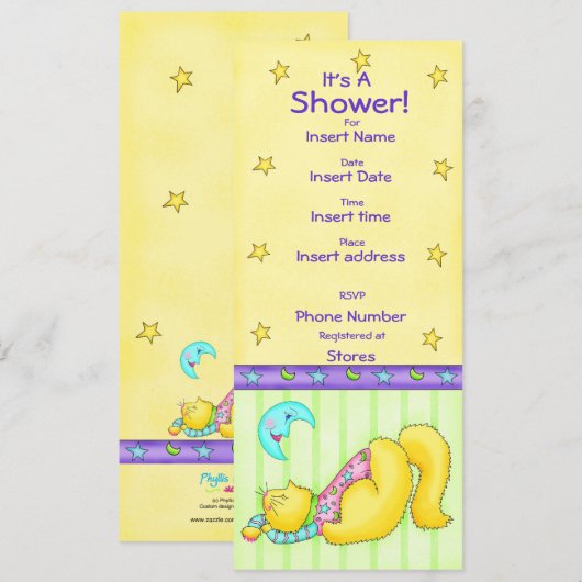 Sweet Dreams Cat Baby shower Uitnodiging (Voorkant / Achterkant)