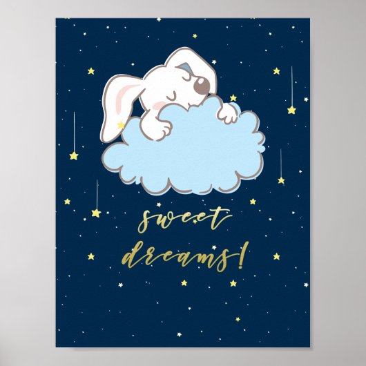 Sweet Dreams - Cute Bunny op een Cloud Nursery Poster (Voorkant)