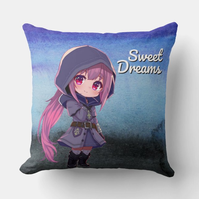 Sweet Dreams Cute Chibi Girl Kussen (Voorkant)