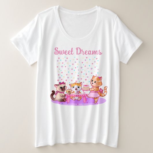 Sweet Dreams Cute Katten Plus Size Sleep Shirt (Design voorkant)