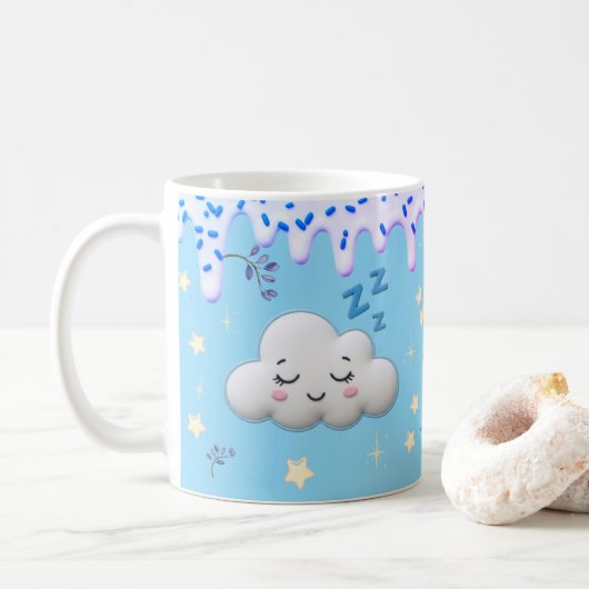 Sweet Dreams Cute Sleeping Cloud and Blueberry Mug Koffiemok (Met donut)