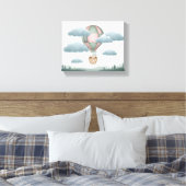 Sweet Dreams Dusty Green Bear Hot Air Balloon Art Canvas Afdruk (Insitu (Slaapkamer))