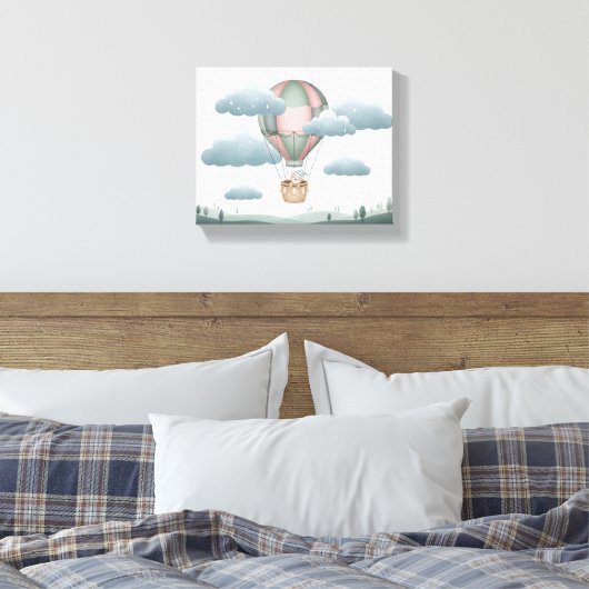 Sweet Dreams Dusty Green Bear Hot Air Balloon Art Canvas Afdruk (Insitu (Slaapkamer))