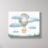 Sweet Dreams Dusty Green Bear Hot Air Balloon Art Canvas Afdruk (Voorkant)