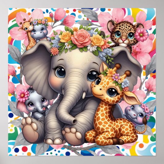Sweet Dreams Floral Jungle Animals Nursery  Poster (Voorkant)