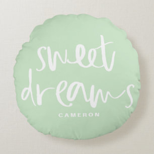 Sweet Dreams Hand Lettering Mint Green Custom Rond Kussen