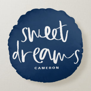 Sweet Dreams Hand Lettering Navy Blue Custom Rond Kussen