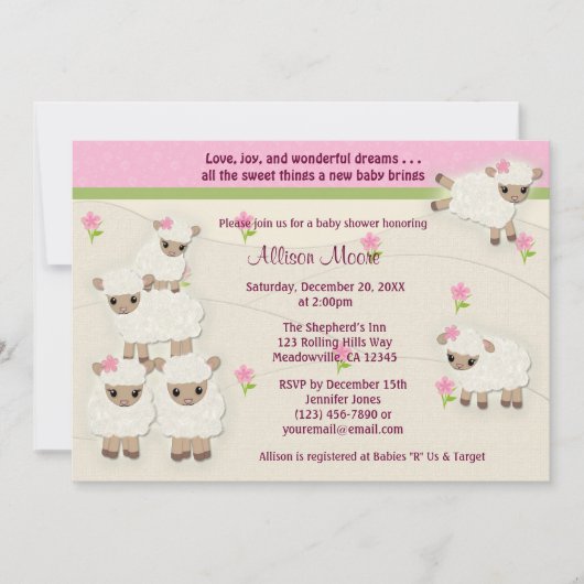 Sweet Dreams LAMB Baby shower nodigmeisje SDK Kaart (Voorkant)