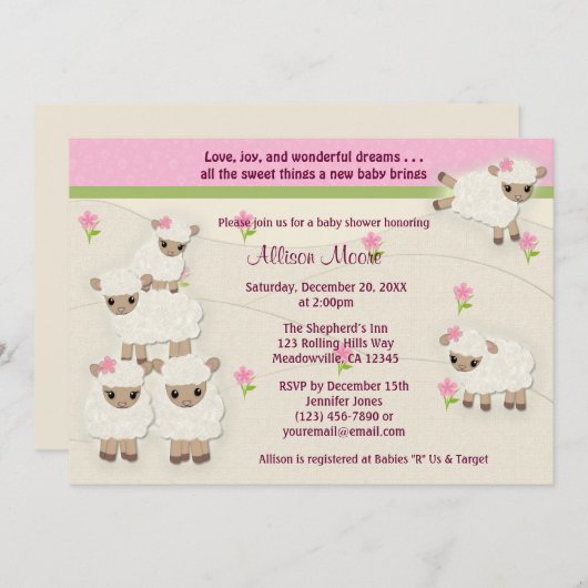 Sweet Dreams LAMB Baby shower nodigmeisje SDK Kaart (Voorkant / Achterkant)