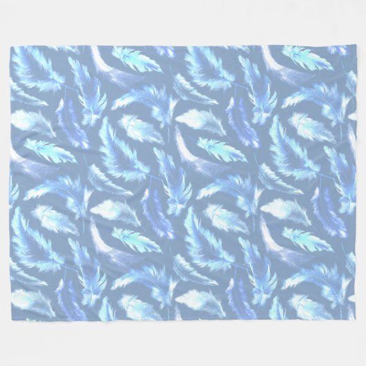 Sweet Dreams - Lichtblauwe waterverf veren : Fleece Deken (Voorkant (Horizontaal))