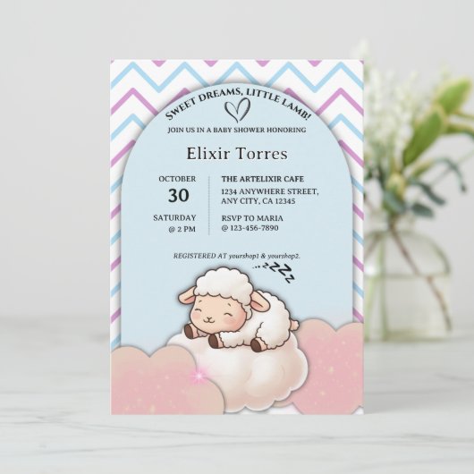 Sweet Dreams Little Lamb Schattige Kawaii Baby sho Kaart (Staand voorkant)