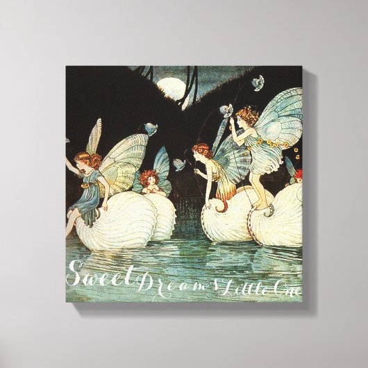 Sweet Dreams Little One Fairies Pond met Moon Tri Canvas Afdruk (Voorkant)