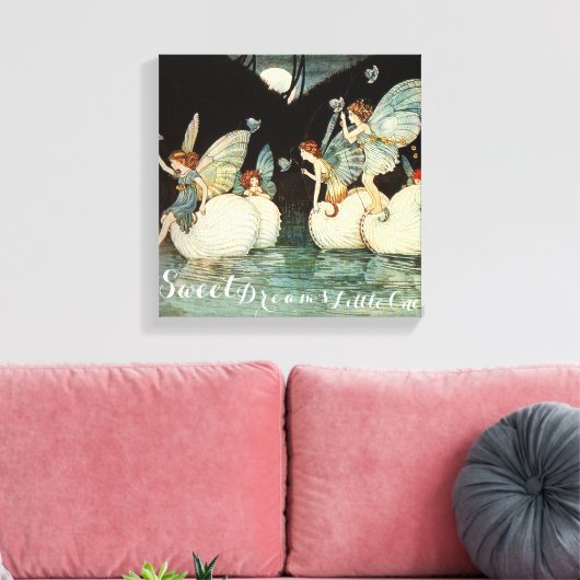 Sweet Dreams Little One Fairies Pond met Moon Tri Canvas Afdruk (Insitu (Woonkamer))