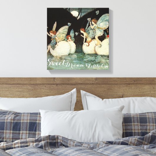 Sweet Dreams Little One Fairies Pond met Moon Tri Canvas Afdruk (Insitu (Slaapkamer))