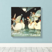 Sweet Dreams Little One Fairies Pond met Moon Tri Canvas Afdruk (Insitu (Houten vloer))