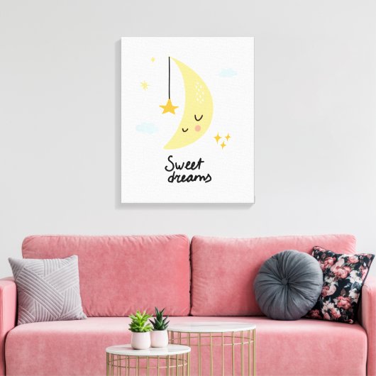 Sweet Dreams Moon & Stars Canvas Afdruk (Insitu (Woonkamer))