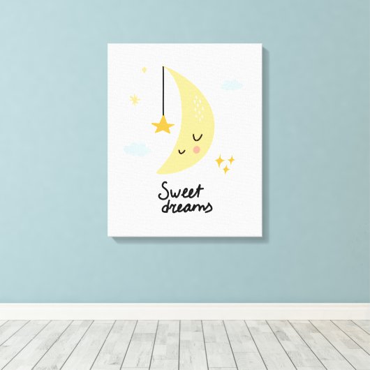 Sweet Dreams Moon & Stars Canvas Afdruk (Insitu (Houten vloer))