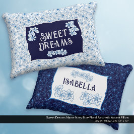 Sweet Dreams Name Navy Blue Floral Aesthetic Accent Kussen