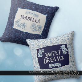 Sweet Dreams Name Navy Blue Floral Aesthetic Kussen