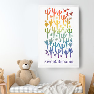 Sweet Dreams Night Desert Cactus Waterverf CUSTOM Poster