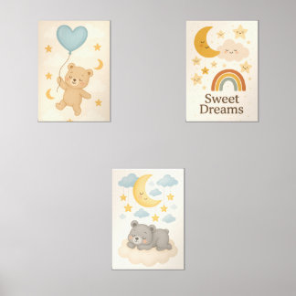 Sweet Dreams Nursery Wall Art Set - Maan, Beer