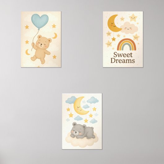 Sweet Dreams Nursery Wall Art Set - Maan, Beer (Voorkant)