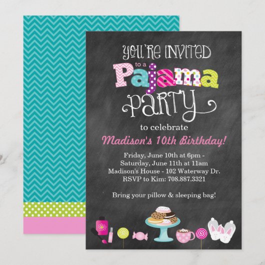 Sweet Dreams Panama Party Chalkboard Uitnodiging (Voorkant / Achterkant)