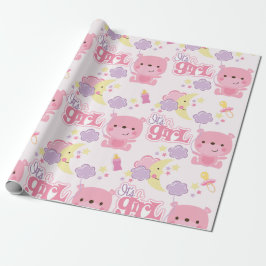 Sweet Dreams Pink It's a Girl Wolken & Maan Cadeaupapier