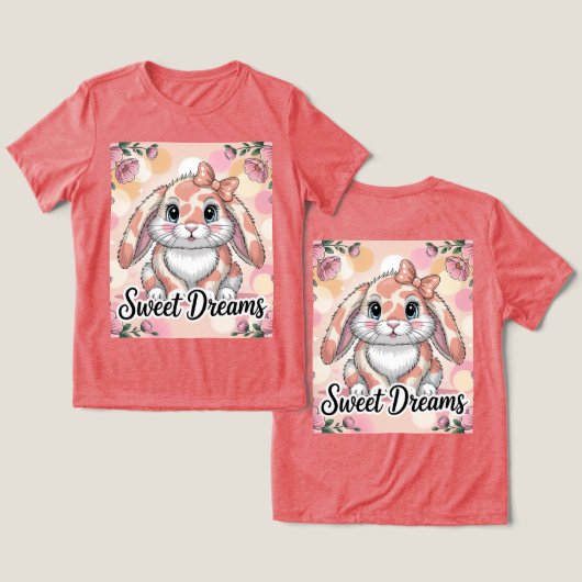 Sweet Dreams Pink Peach Bunny Camo Tri-Blend Shirt (Ontwerp Voorkant & Achterkant)