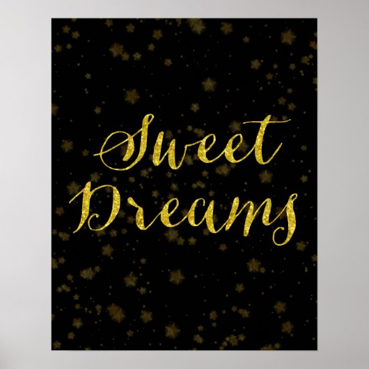 Sweet Dreams Quote Gold Faux Folie Star Achtergron Poster (Voorkant)