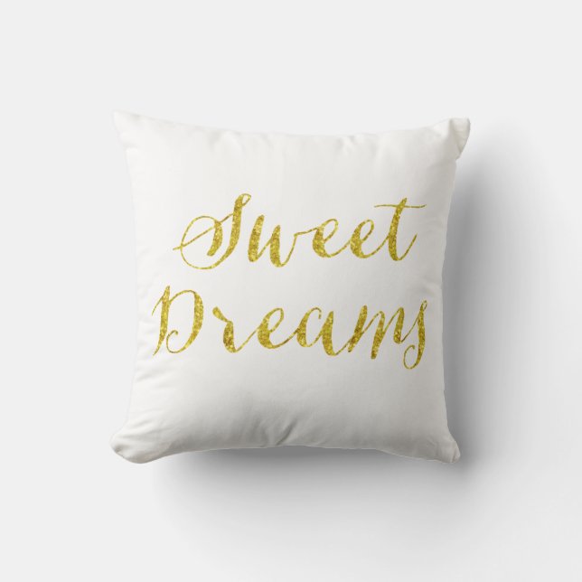 Sweet Dreams Quote Gold Faux Glitter Metallic Kussen (Voorkant)