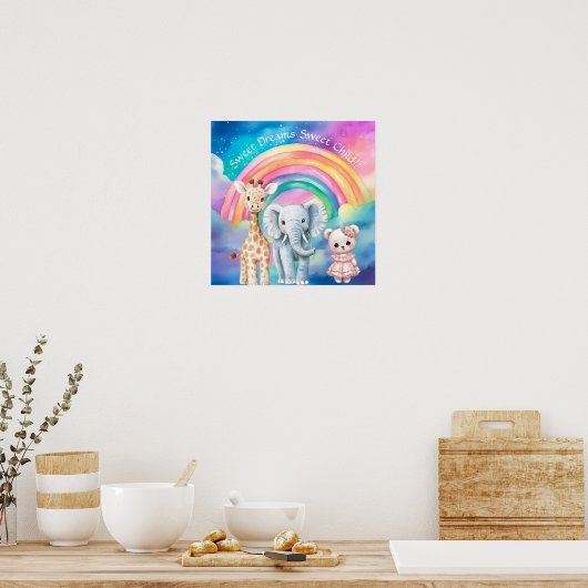 Sweet Dreams Rainbow Elephant & Giraffe Nursery  Poster (Keuken)