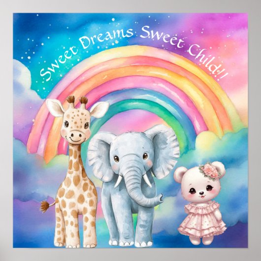 Sweet Dreams Rainbow Elephant & Giraffe Nursery  Poster (Voorkant)