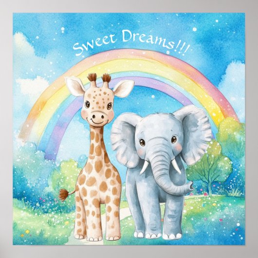 Sweet Dreams Rainbow Elephant & Giraffe Nursery  Poster (Voorkant)