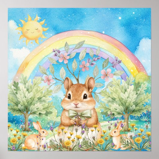 Sweet Dreams Rainbow Squirrel & Rabbits Nursery  Poster (Voorkant)