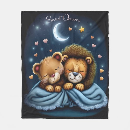 Sweet Dreams Schattige Design Lion Fleece Deken (Voorkant)